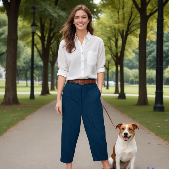 90s TALORA NAVY CASUAL CROPPED PANTS W FLAT FRONT NAUTICAL BEACH PLUS SIZE 16 - Picture 1 of 6